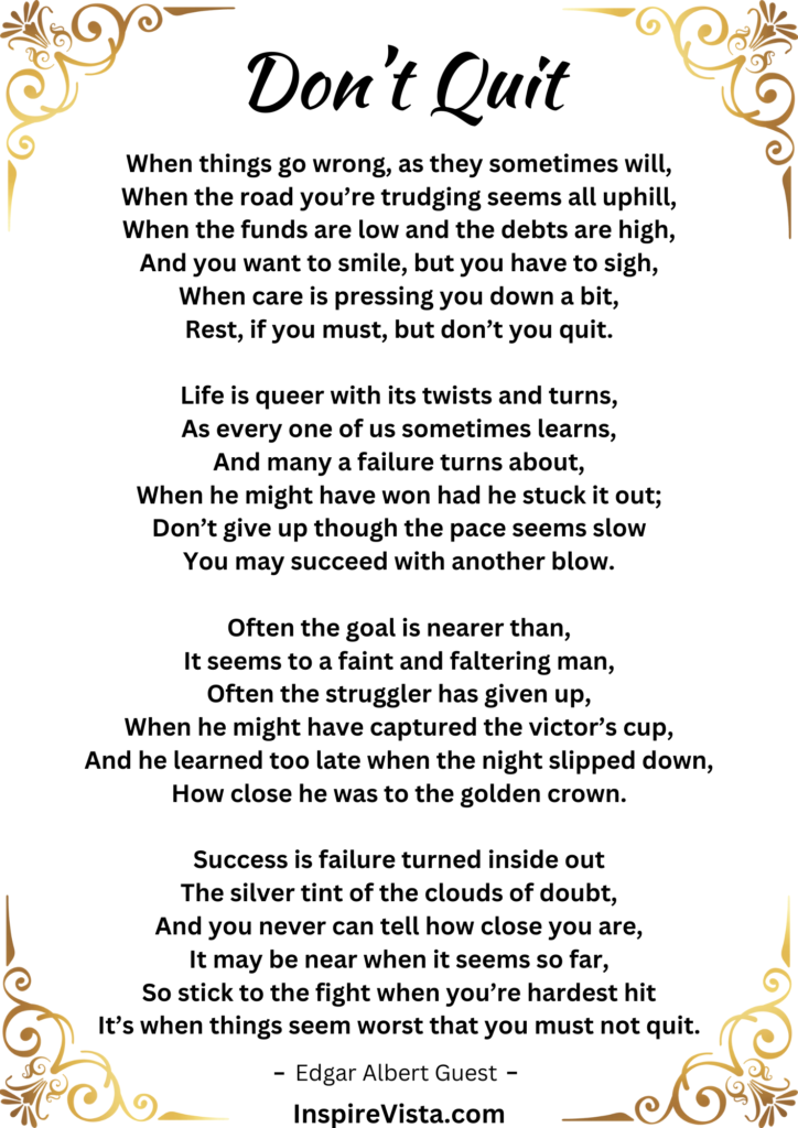 Don't Quit - A poem by Edgar Albert Guest