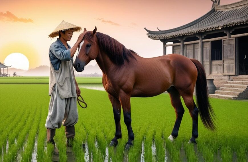 A Chinese farmer with his horse.